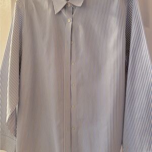 Jones New York Women’s Blue and White Stripe Blouse SizeXL